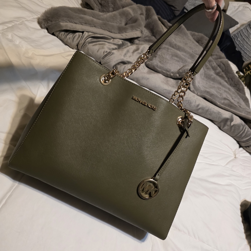 Michael Kors Sage Green Tote with Gold Accents